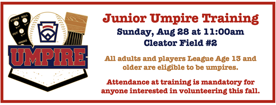 Junior Umpire Training - Aug 28 at 11am