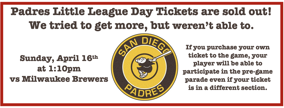 Padres Little League Day - April 16th